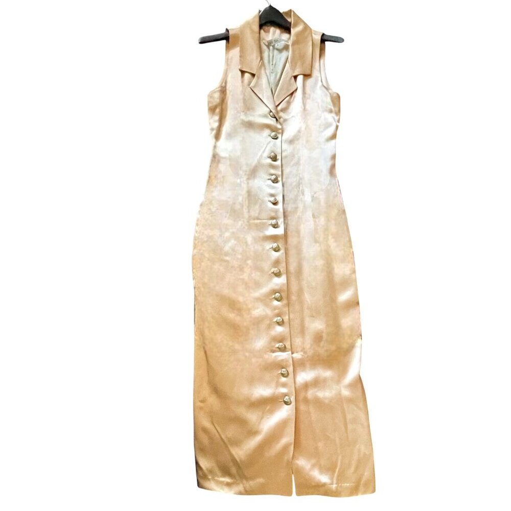 Rare Couture Jan Micole Vintage Peau de Soie Sleeveless Sheath Dress w/ Buttons - Picture 3 of 12